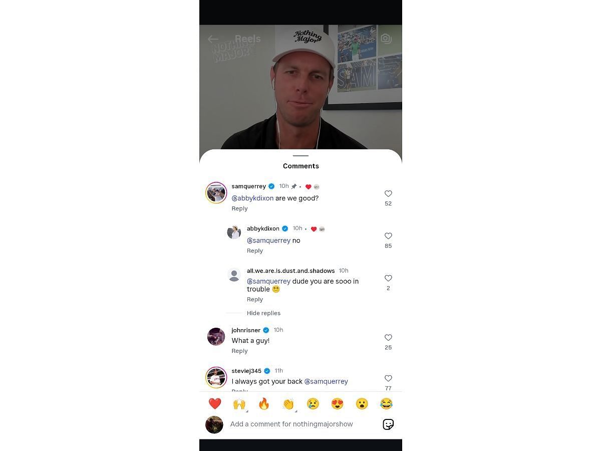 Querrey’s conversation with wife on Instagram comments